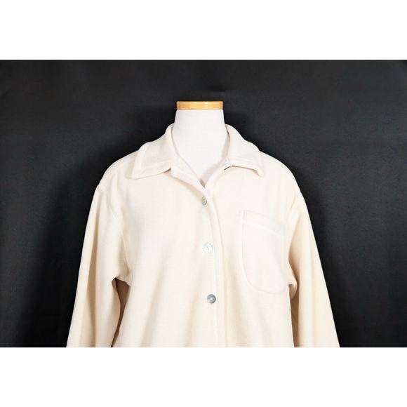 Vintage 90s Shacket Cream Fleece Button Jacket Size Petite Small PS Talbots - Picture 2 of 6